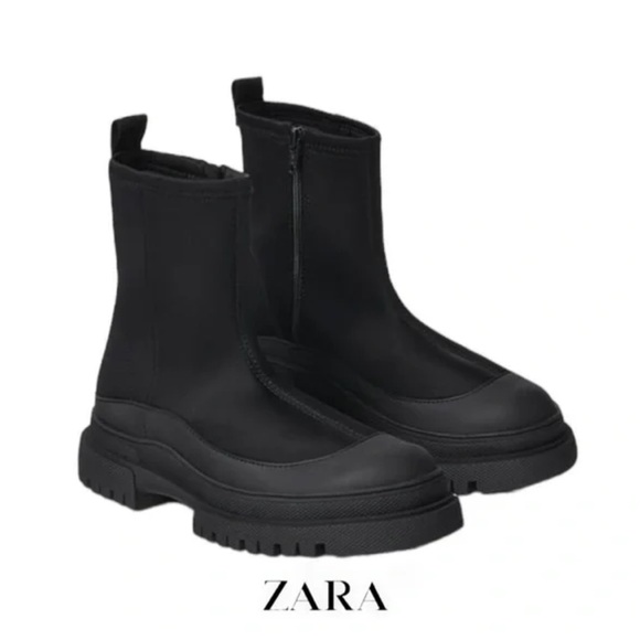 Zara Water Repellent Sock Style Ankle Boots Black Size 37 or 6.5 to 7 - Picture 1 of 5